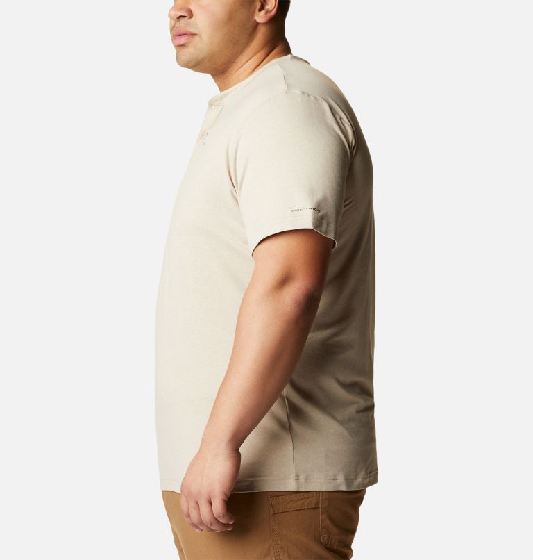Thumbnail: Men's Tech Trail Short Sleeve Henley - Big, Color: Ancient Fossil Heather, image 3