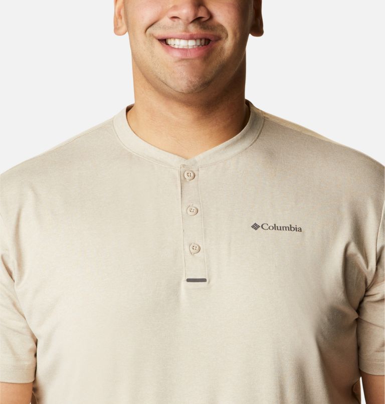 Thumbnail: Men's Tech Trail Short Sleeve Henley - Big, Color: Ancient Fossil Heather, image 4