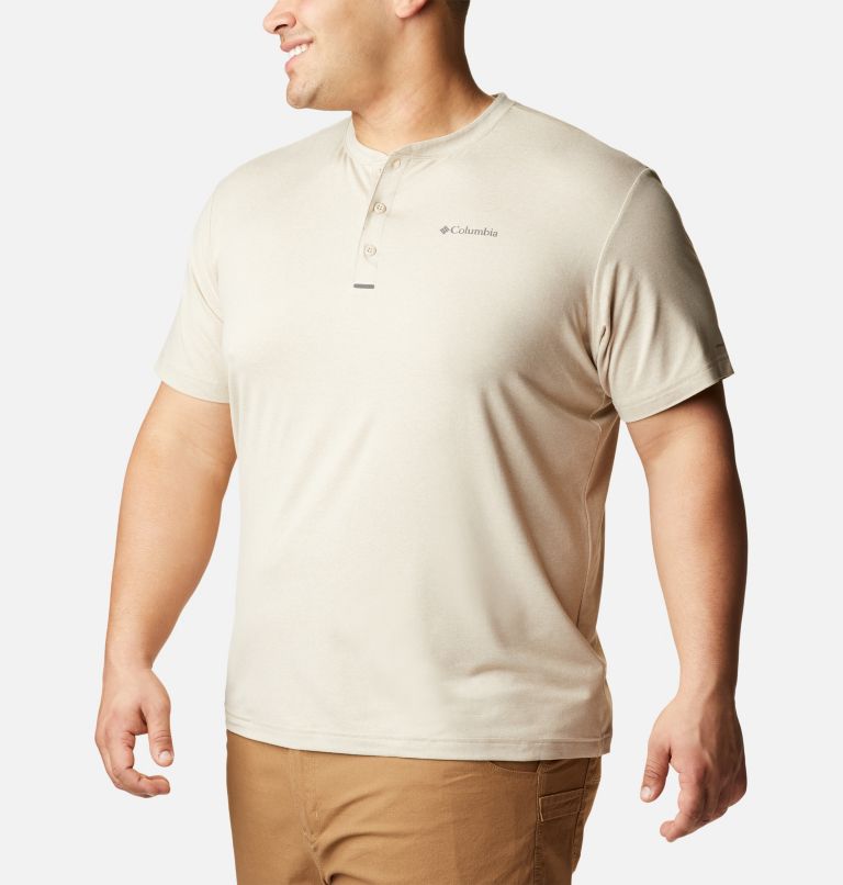 Thumbnail: Men's Tech Trail Short Sleeve Henley - Big, Color: Ancient Fossil Heather, image 5