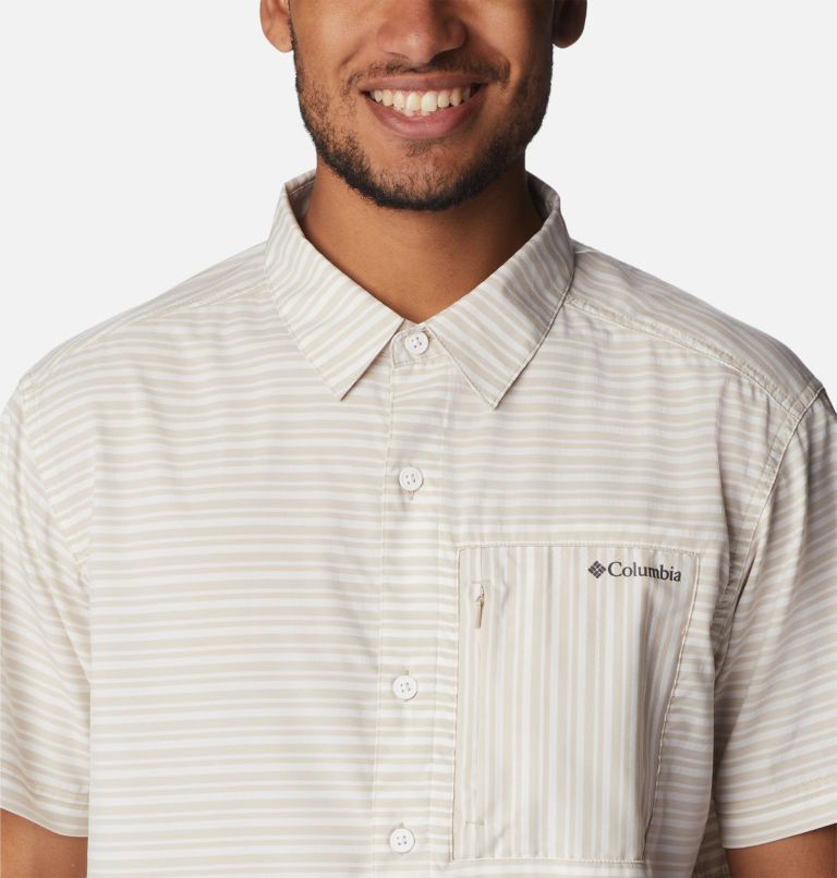 Men's Twisted Creek III Short Sleeve Shirt, Color: Ancient Fossil Basic Stripe, image 4