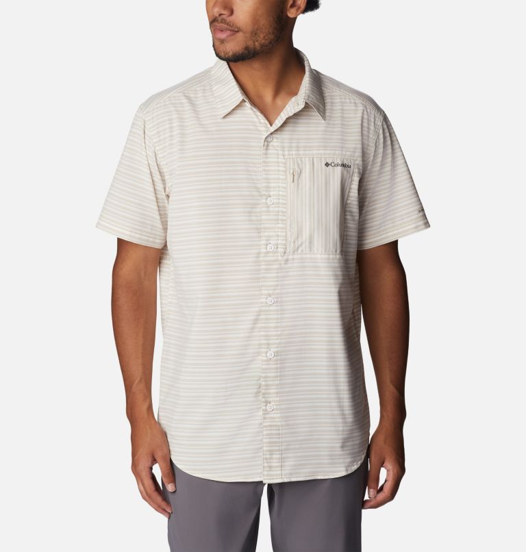 Thumbnail: Men's Twisted Creek III Short Sleeve Shirt, Color: Ancient Fossil Basic Stripe, image 1