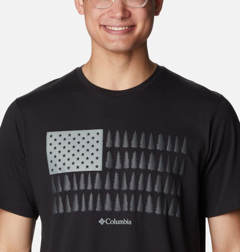 Thumbnail: Men's Thistletown Hills Graphic T-Shirt, Color: Black, Treestriped Flag, image 4
