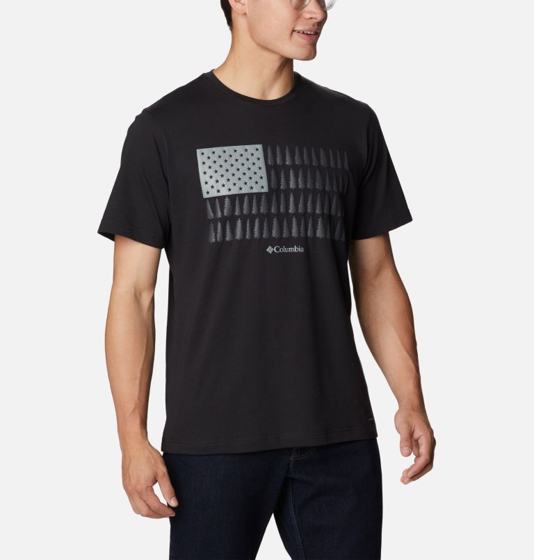Men's Thistletown Hills Graphic T-Shirt, Color: Black, Treestriped Flag, image 5