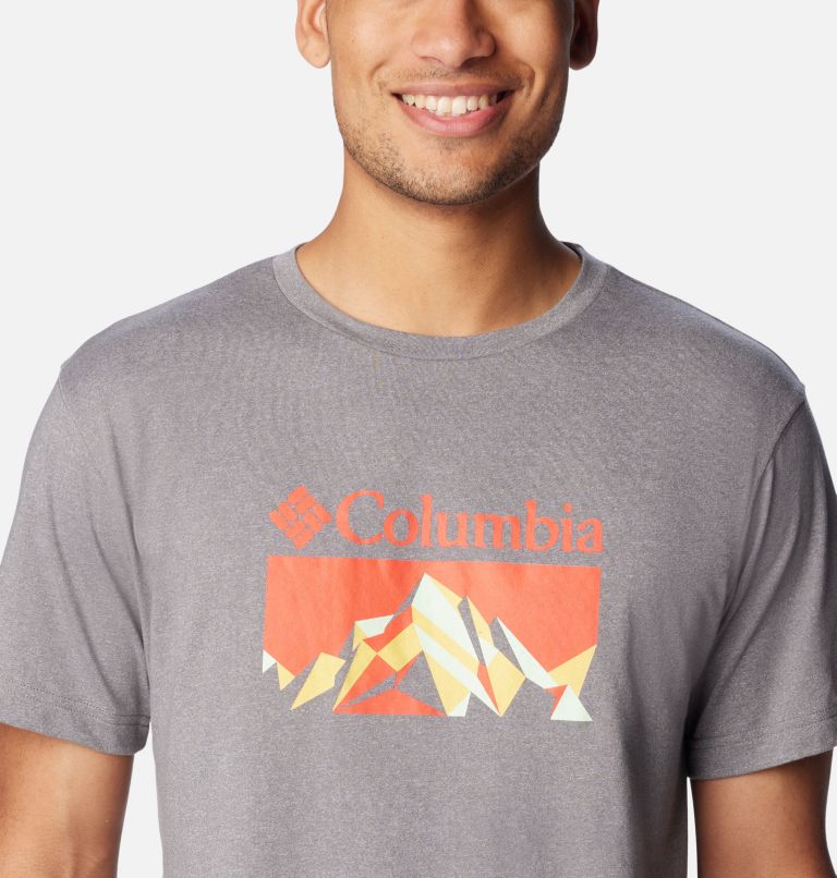 Thumbnail: Men’s Thistletown Hills Graphic T-shirt, Color: City Grey Heather, Fractal Peaks, image 4
