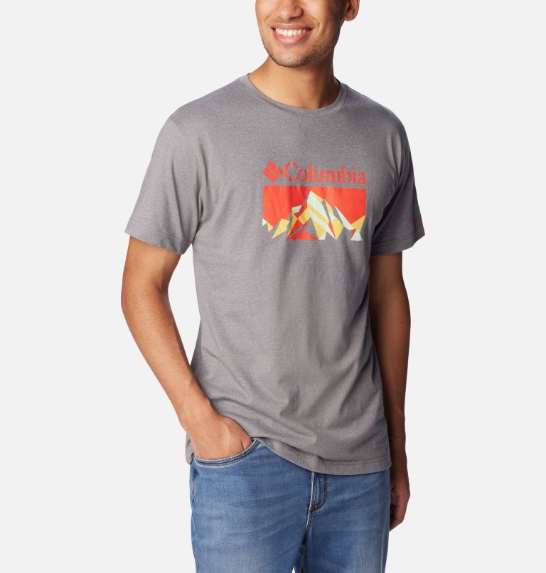 Thumbnail: Men’s Thistletown Hills Graphic T-shirt, Color: City Grey Heather, Fractal Peaks, image 5