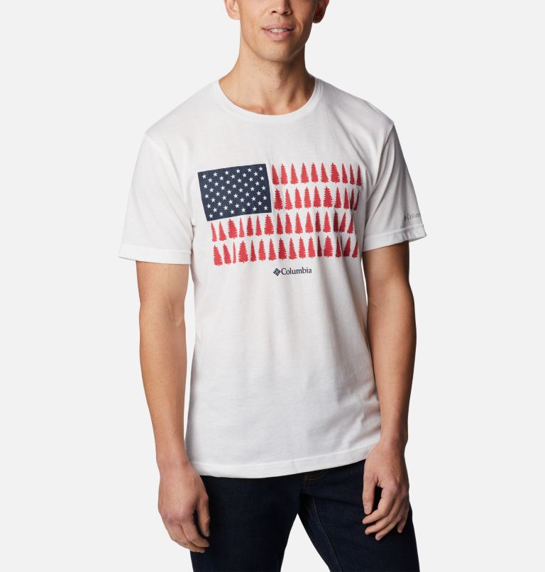 Camiseta estampada Thistletown Hills para hombre, Color: White, Treestriped Flag, image 1