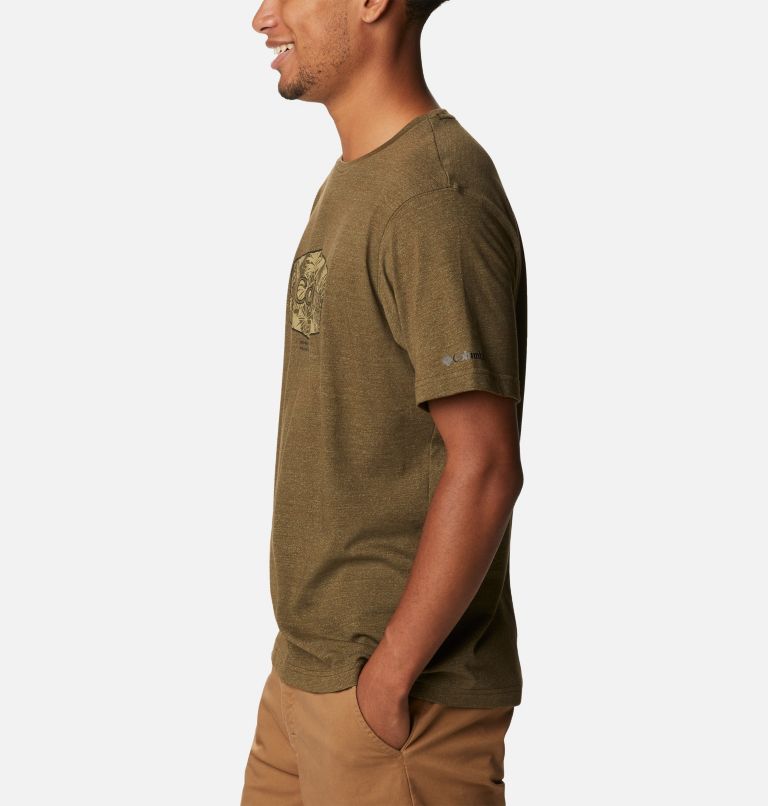 Men’s Thistletown Hills Graphic T-shirt, Color: Olive Green Heather, King Palms Graphic, image 3