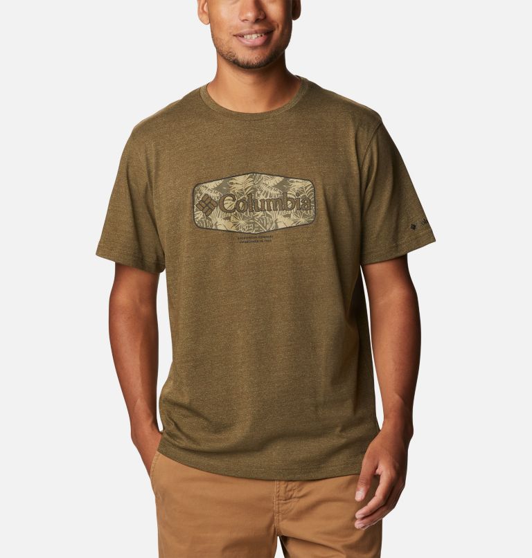 Thumbnail: Men’s Thistletown Hills Graphic T-shirt, Color: Olive Green Heather, King Palms Graphic, image 1