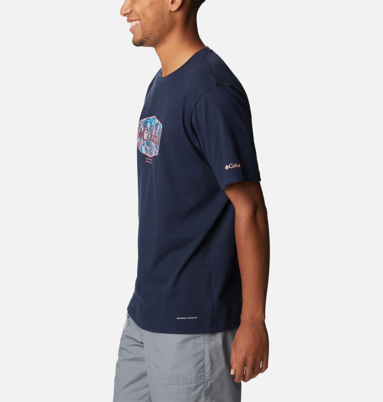 Men’s Thistletown Hills Graphic T-shirt, Color: Coll Navy Hthr, King Palms Multi Graphic, image 3