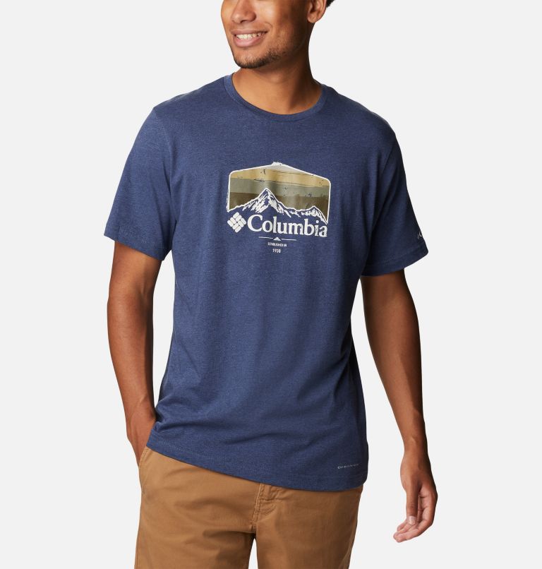 Camiseta estampada Thistletown Hills para hombre, Color: Dark Mountain Heather, Hikers Graphic