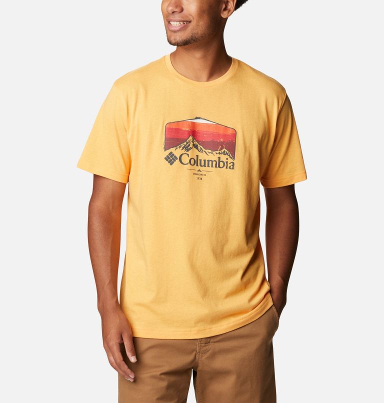 Men’s Thistletown Hills Graphic T-shirt, Color: Mango Heather, Hikers Graphic