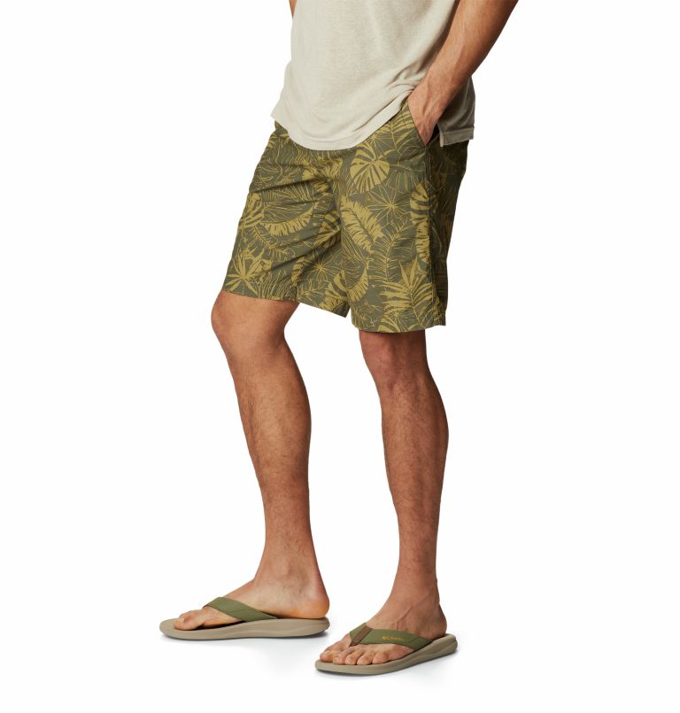 Men’s Washed Out Casual Printed Shorts, Color: Stone Green King Palms Print