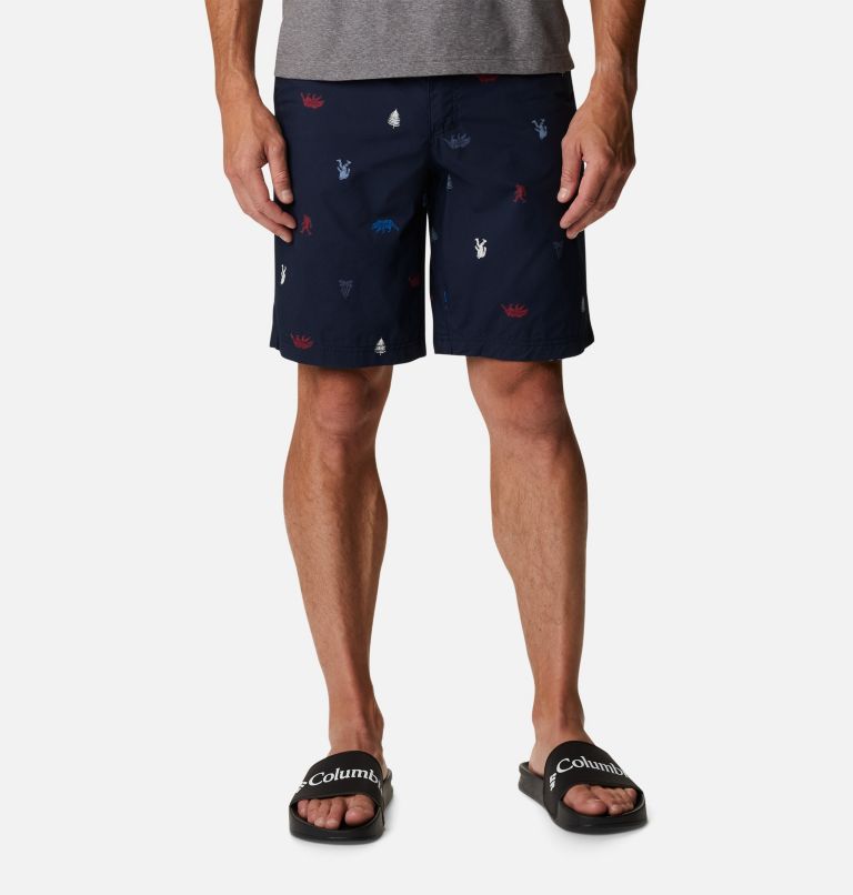 Men’s Washed Out Casual Printed Shorts, Color: Collegiate Navy Camp Social Multi Print