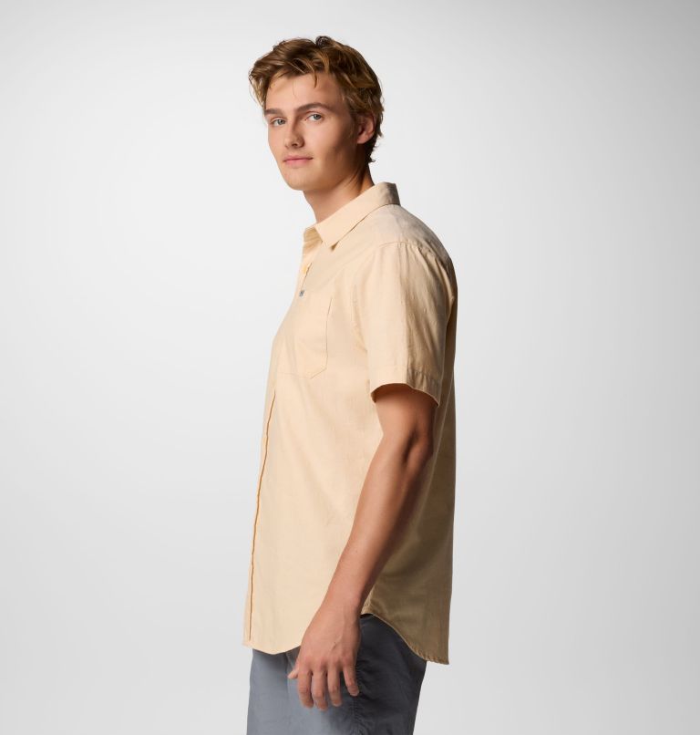 Men’s Rapid Rivers Technical Cotton Short Sleeve Shirt, Color: Sand Dune Diamond Dobby Chambray, image 4