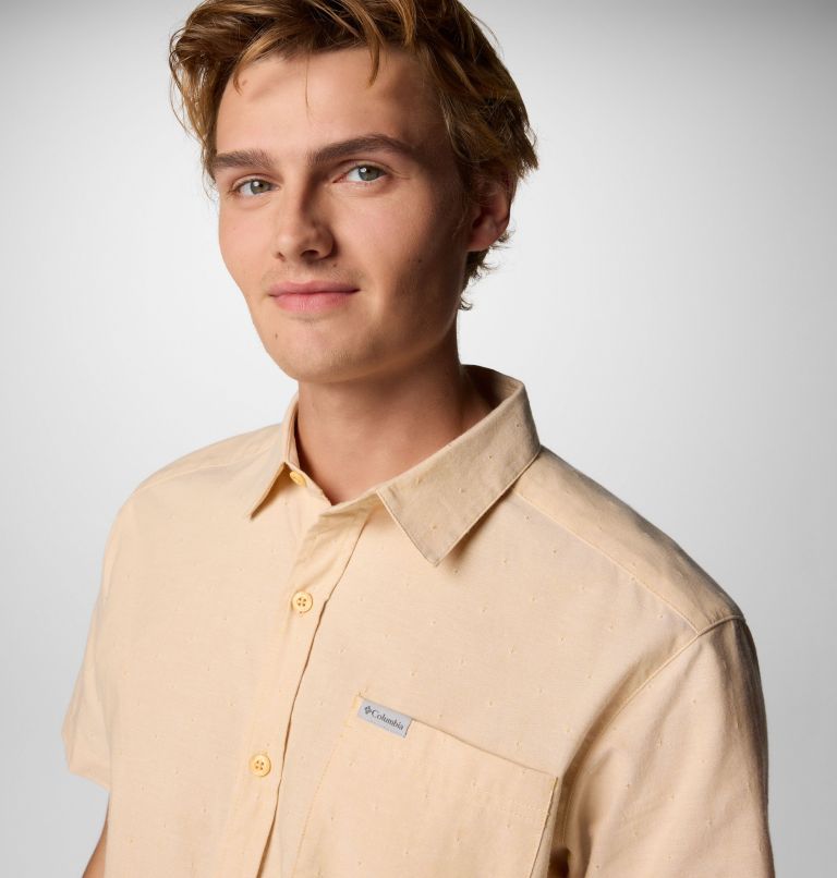 Men’s Rapid Rivers Technical Cotton Short Sleeve Shirt, Color: Sand Dune Diamond Dobby Chambray, image 5