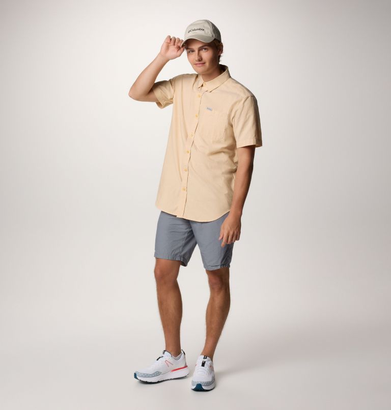 Men’s Rapid Rivers Technical Cotton Short Sleeve Shirt, Color: Sand Dune Diamond Dobby Chambray, image 2