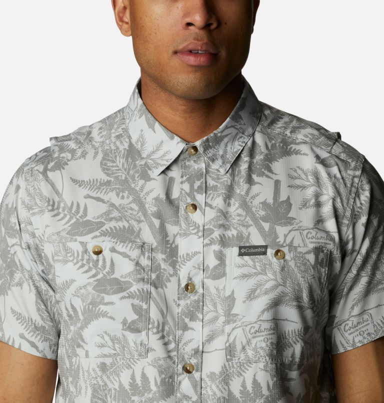 Men's Utilizer Printed Woven Short Sleeve Shirt, Color: Columbia Grey North Woods Print, image 4