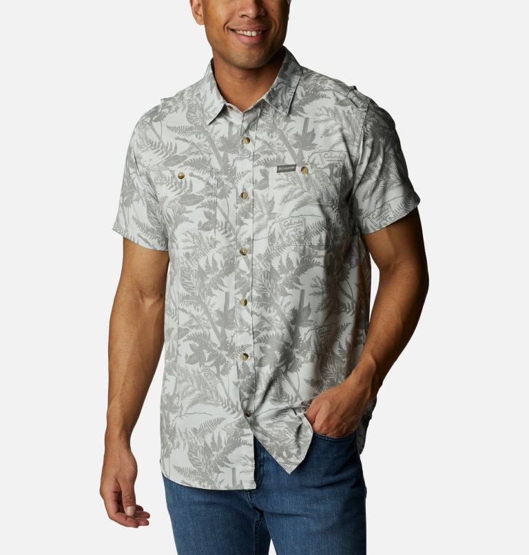 Men's Utilizer Printed Woven Short Sleeve Shirt, Color: Columbia Grey North Woods Print, image 6