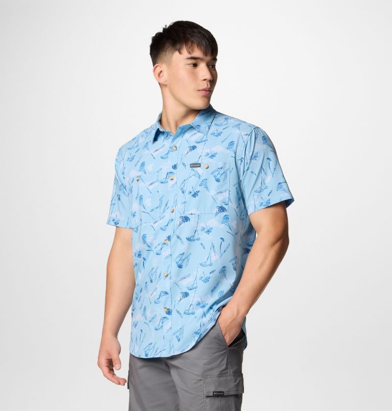 Men's Utilizer Printed Woven Short Sleeve Shirt, Color: Ripple Blue Yarrow Mirage, image 4