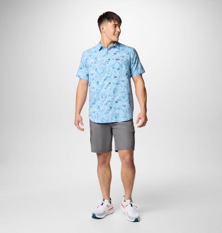 Men's Utilizer Printed Woven Short Sleeve Shirt, Color: Ripple Blue Yarrow Mirage, image 2