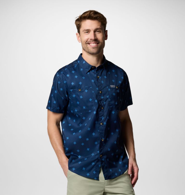 Chemise tissée imprimée à manches courtes Utilizer Homme, Color: Coll Navy Sundot Tonal, image 1
