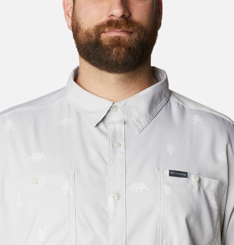 Thumbnail: Men's Utilizer Printed Woven Short Sleeve Shirt - Big, Color: Nimbus Grey Camp Social, image 4