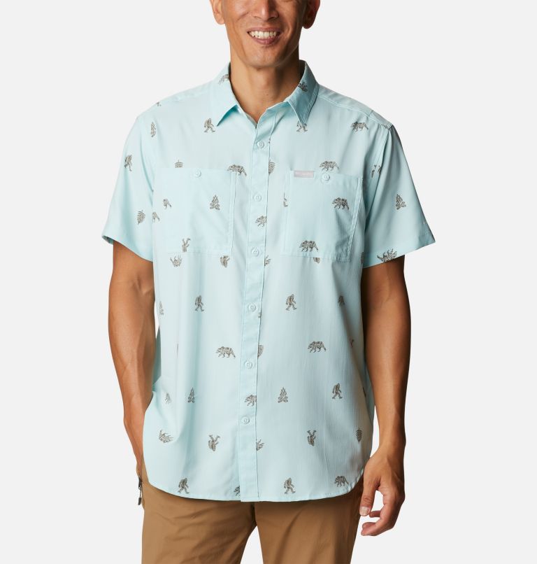 Thumbnail: Men's Utilizer Printed Woven Short Sleeve Shirt - Tall, Color: Icy Morn Camp Social, image 1