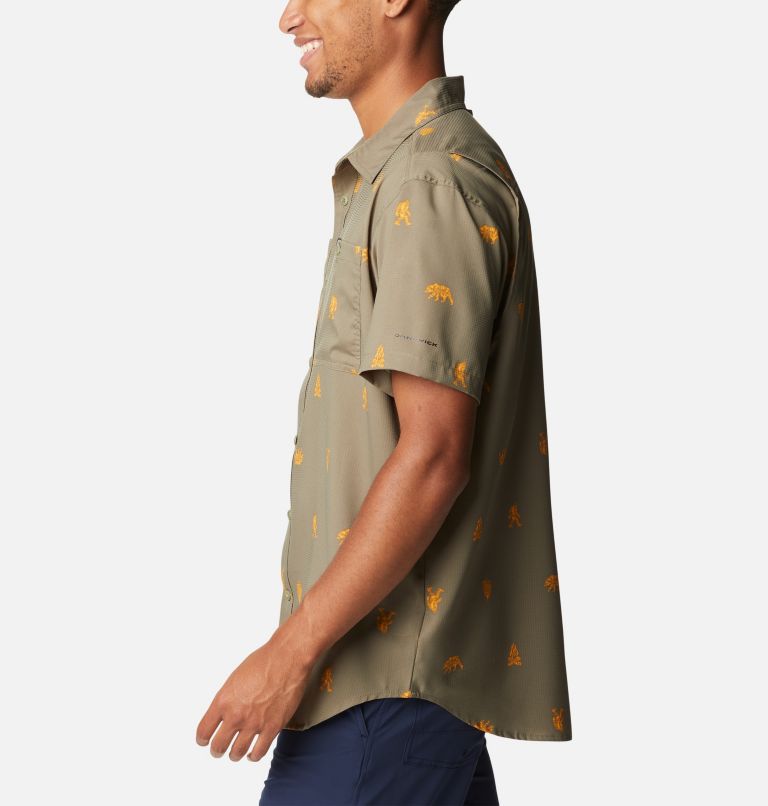 Thumbnail: Men's Utilizer Printed Woven Short Sleeve Shirt - Tall, Color: Stone Green Camp Social, image 3