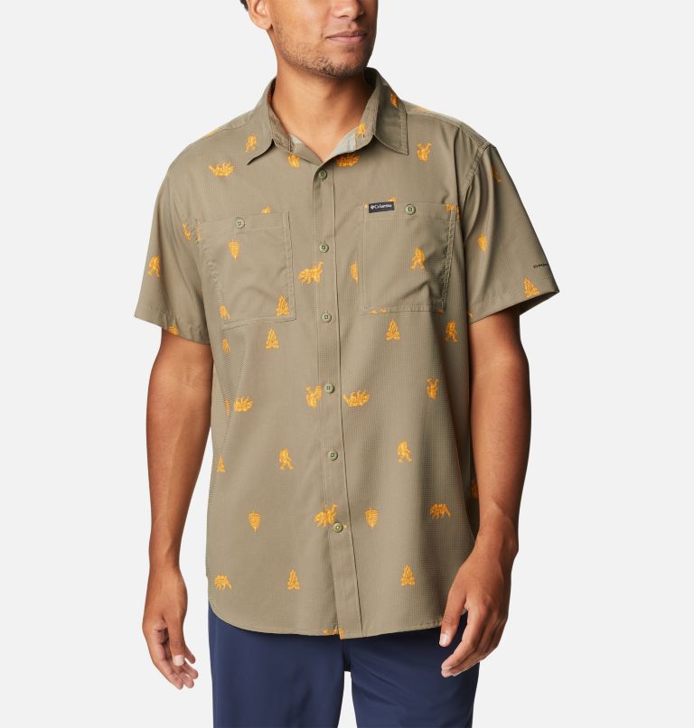 Thumbnail: Utilizer Printed Woven Short Sleeve | 397 | LT, Color: Stone Green Camp Social, image 1