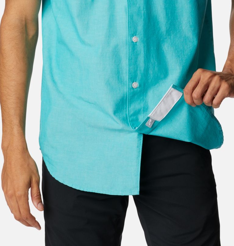 Men's Scenic Ridge Woven Short Sleeve Shirt, Color: Bright Aqua Chambray, image 5
