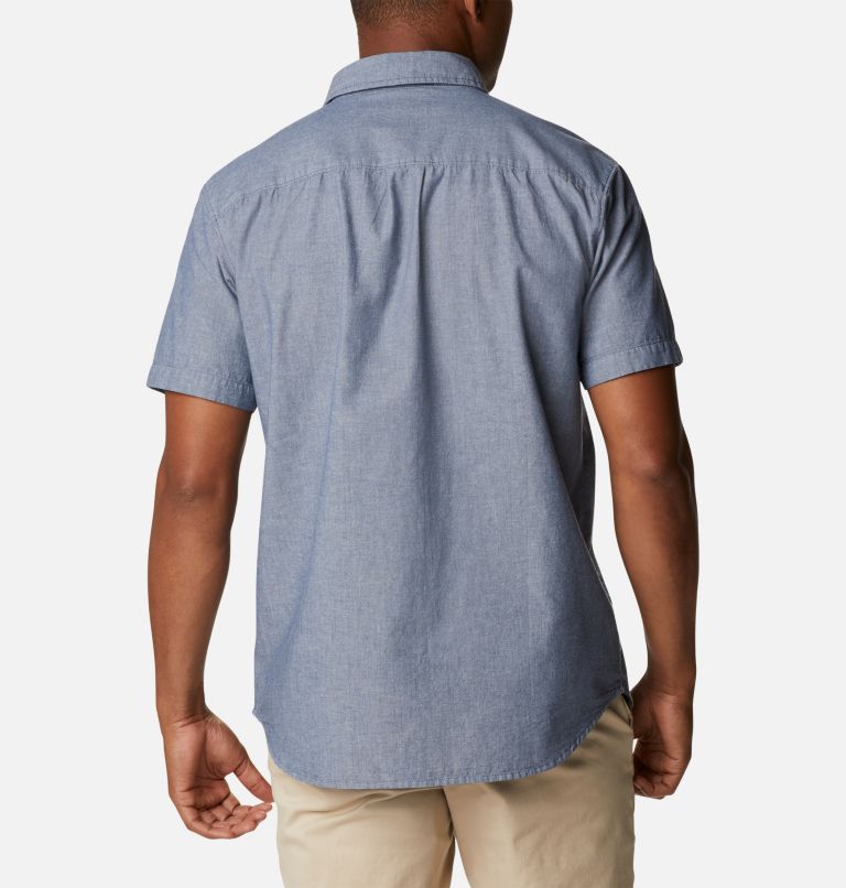 Thumbnail: Men's Scenic Ridge Woven Short Sleeve Shirt, Color: Dark Mountain Chambray, image 2