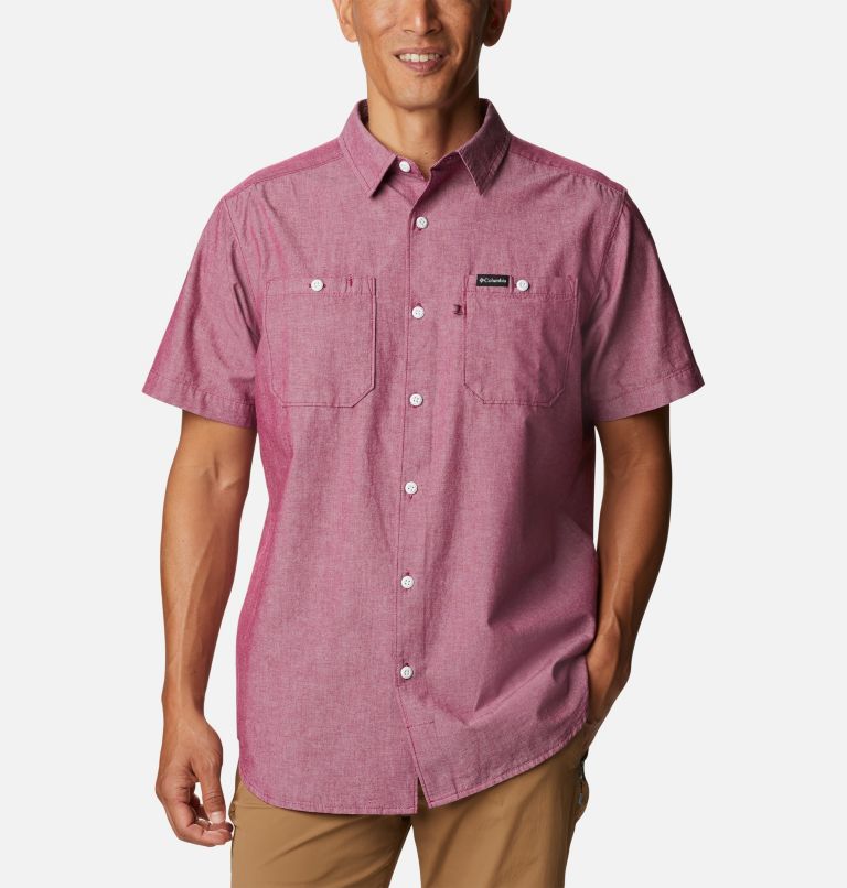 Men's Scenic Ridge Woven Short Sleeve Shirt, Color: Red Onion Chambray