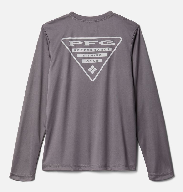Boys' PFG Terminal Tackle Triangle Logo Long Sleeve Shirt, Color: City Grey, Cool Grey, image 2