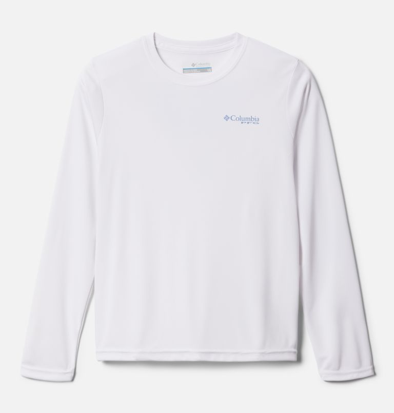 Boys' PFG Terminal Tackle Triangle Logo Long Sleeve Shirt, Color: White, Bluestone, image 1
