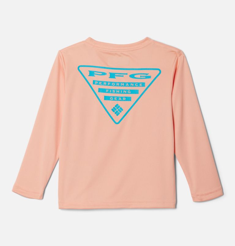 Thumbnail: Boys' Toddler PFG Terminal Tackle Triangle Logo Long Sleeve Shirt, Color: Light Coral, Ocean Teal, image 2
