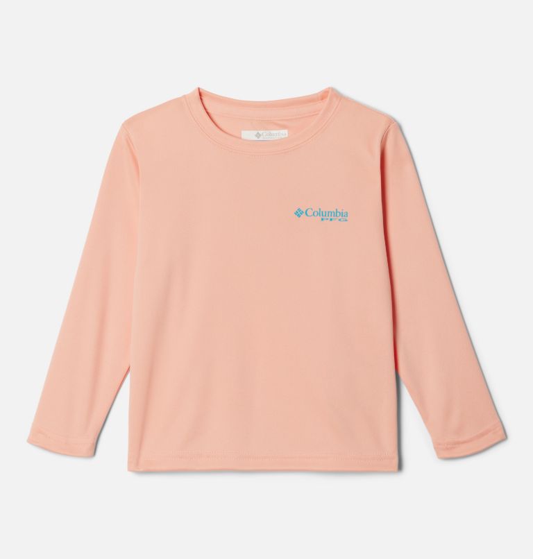 Boys' Toddler PFG Terminal Tackle Triangle Logo Long Sleeve Shirt, Color: Light Coral, Ocean Teal, image 1