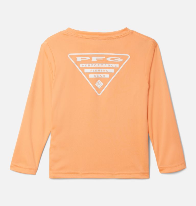 Boys' Toddler PFG Terminal Tackle Triangle Logo Long Sleeve Shirt, Color: Bright Nectar, White, image 2