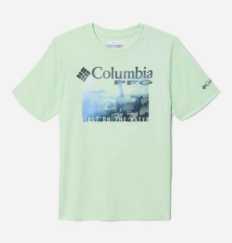 Thumbnail: Boys' PFG Terminal Tackle First On The Water Short Sleeve Shirt, Color: Key West, Sunrise Salt Graphic, image 1