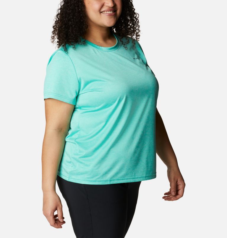 Thumbnail: Women's Columbia Hike Short Sleeve Crew Shirt - Plus Size, Color: Electric Turquoise Heather, image 5