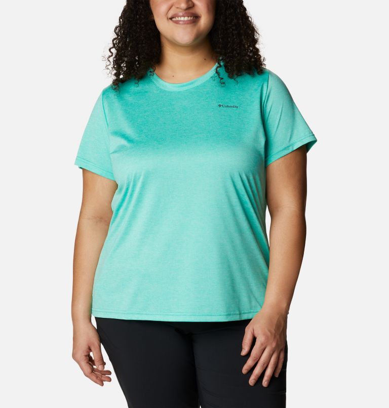 Women's Columbia Hike Short Sleeve Crew Shirt - Plus Size, Color: Electric Turquoise Heather