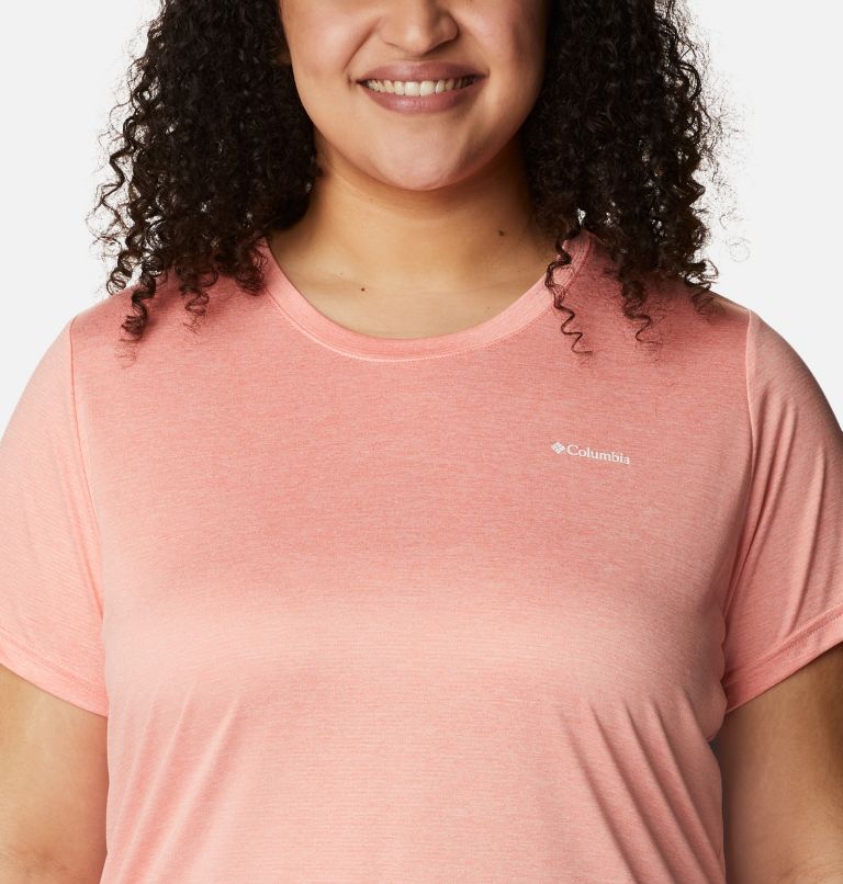 Thumbnail: Women's Columbia Hike Short Sleeve Crew Shirt - Plus Size, Color: Coral Reef Heather, image 4