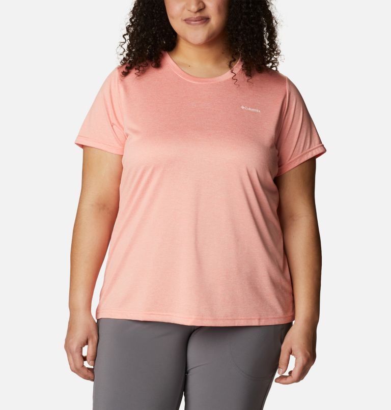 Women's Columbia Hike Short Sleeve Crew Shirt - Plus Size, Color: Coral Reef Heather, image 1