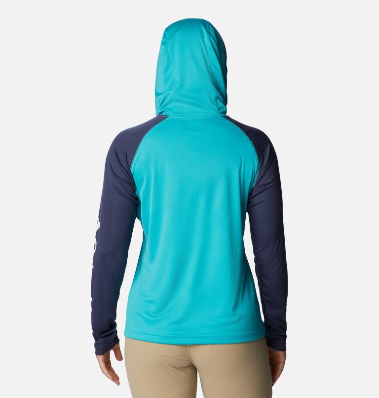Women’s Fork Stream Long Sleeve Hoodie, Color: Bright Aqua, Nocturnal, White Logo, image 2