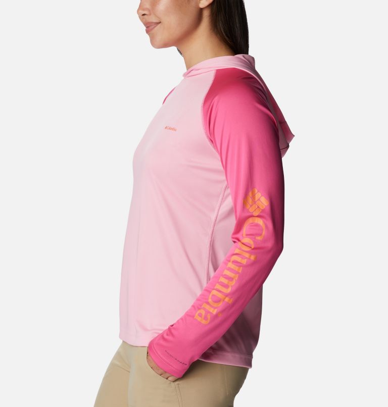 Thumbnail: Women’s Fork Stream Long Sleeve Hoodie, Color: Wild Rose, Wld Grnm, Snst Orng Logo, image 3