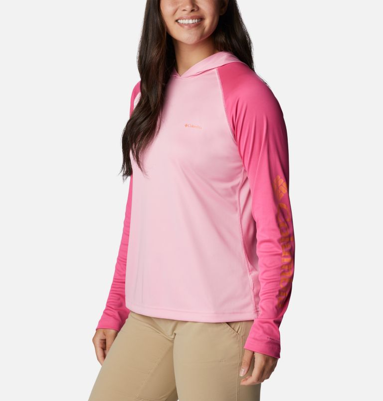 Women’s Fork Stream Long Sleeve Hoodie, Color: Wild Rose, Wld Grnm, Snst Orng Logo, image 5