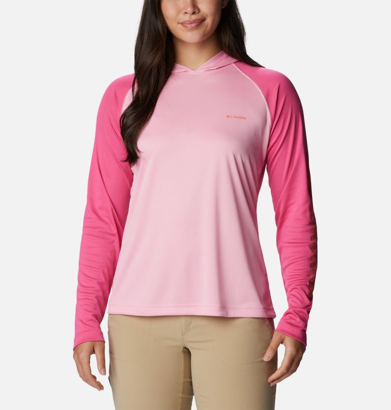 Thumbnail: Women’s Fork Stream Long Sleeve Hoodie, Color: Wild Rose, Wld Grnm, Snst Orng Logo, image 1