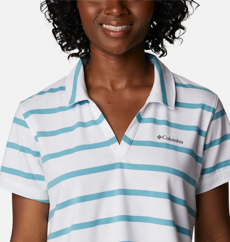 Women's Sun Trek Polo, Color: Sea Wave Sunrise Stripe, image 4
