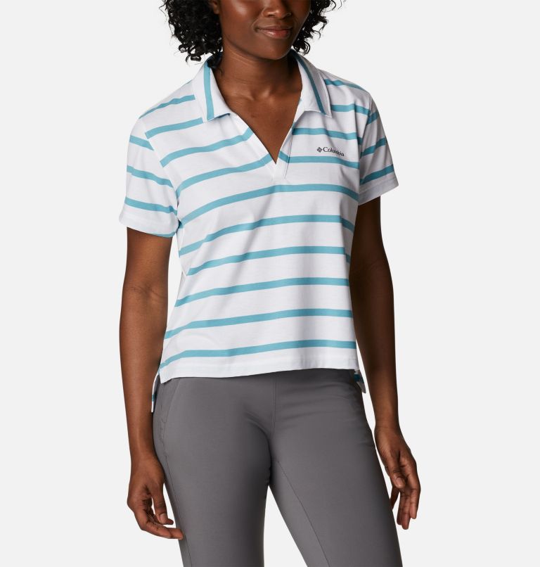 Women's Sun Trek Polo, Color: Sea Wave Sunrise Stripe, image 5