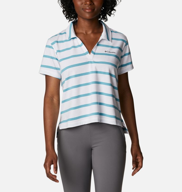 Women's Sun Trek Polo, Color: Sea Wave Sunrise Stripe, image 1