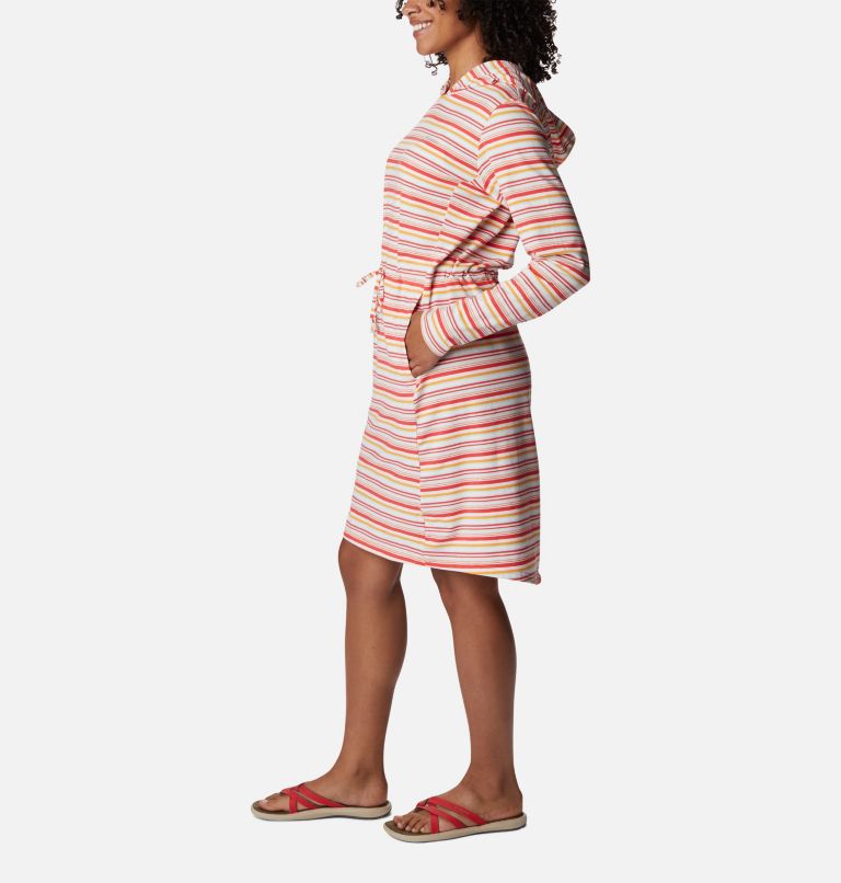 Thumbnail: Women's Sun Trek Hooded Coverup, Color: Red Hibiscus Climate Change Stripe, image 3